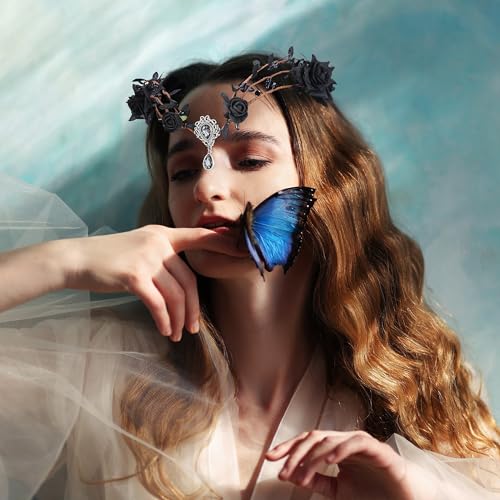 Renaissance Black Fairy Flower Crown for Women Girls