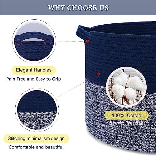 Extra Large Cotton Rope Laundry Basket 22x14 Navy Blue
