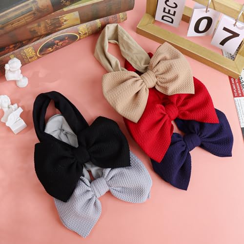 Lanmerry Hairband 5 Pack - Navy Bow Elastics for Baby Girls