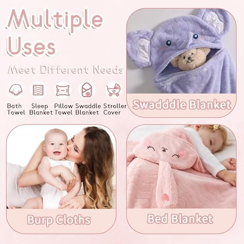 2 Pack Hooded Towels for Toddlers - Elephant Rabbit Design