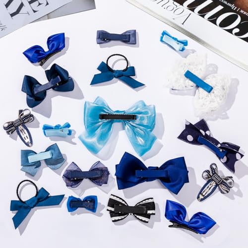 18pcs Blue Hair Bows for Girls Toddlers and Women