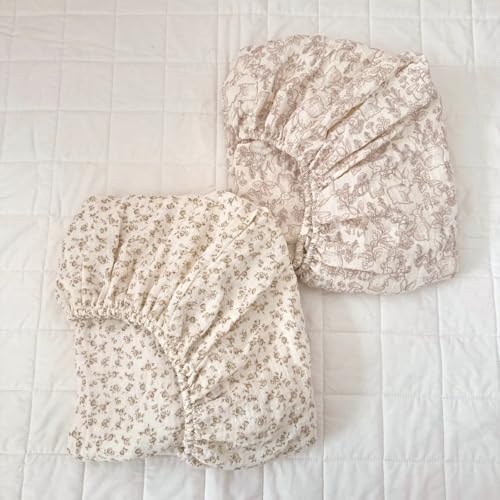 BuLuTu 2 Pack Floral Crib Sheets 52x28 for Boys Girls