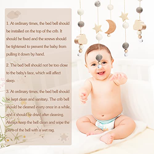 Boho Baby Crib Mobile with Moon Stars and Cloud Pendant