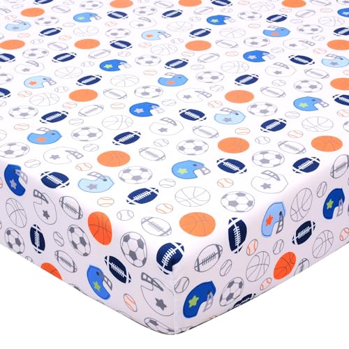 UOMNY Crib Sheet Sports Theme - Football Basketball 28x52x8