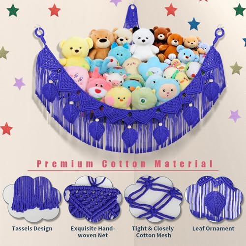 Navy Blue Stuffed Animal Storage Hammock with LED Star Light