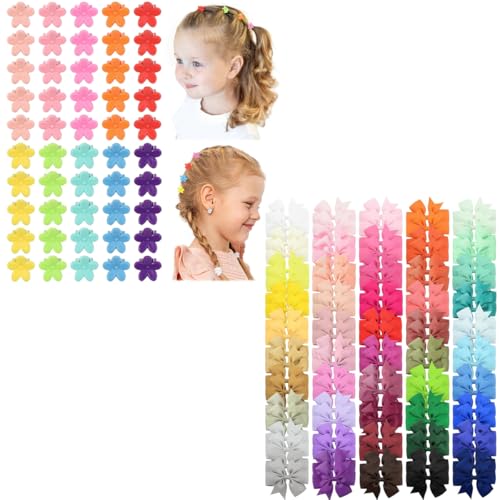 100Pcs 3 Inch Hair Bows for Girls with 50Pcs Baby Hair Clips