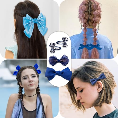 18pcs Blue Hair Bows for Girls Toddlers and Women