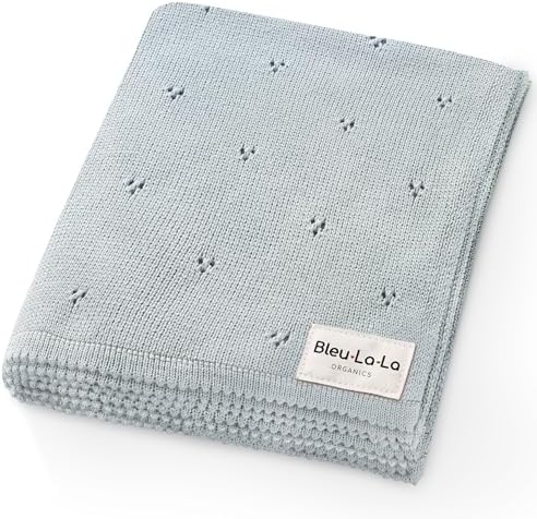 Luxury Organic Cotton Pointelle Baby Blanket Powder Blue