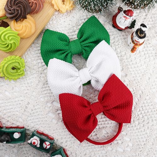 YanJie Christmas Bows Hairband for Baby Girls - 3 Pack Red White Green