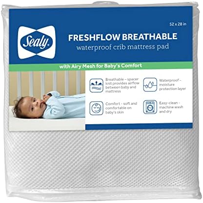 Sealy Baby FreshFlow Breathable Crib Mattress Protector Pad - 52 x 28 White