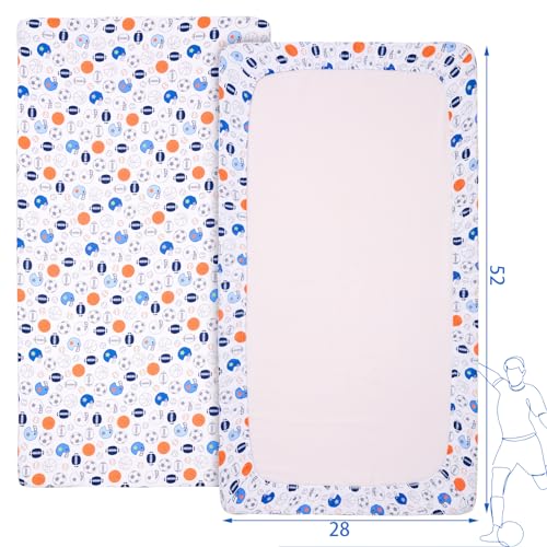 UOMNY Crib Sheet Sports Theme - Football Basketball 28x52x8
