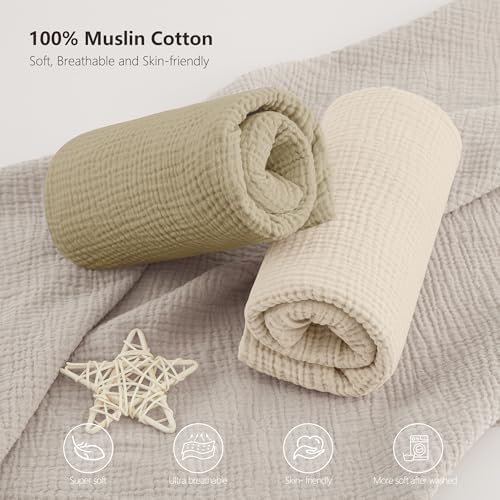 Bearmoss Muslin Crib Sheets 2 Pack Oat Latte