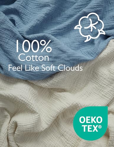 Momcozy Muslin Fitted Crib Sheets 2 Pack 38x26 Grey Blue