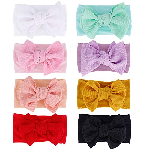inSowni 8 Pack Big Bow Stretchy Nylon Headbands for Baby Girls