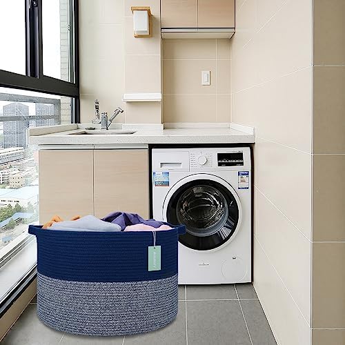 Extra Large Cotton Rope Laundry Basket 22x14 Navy Blue