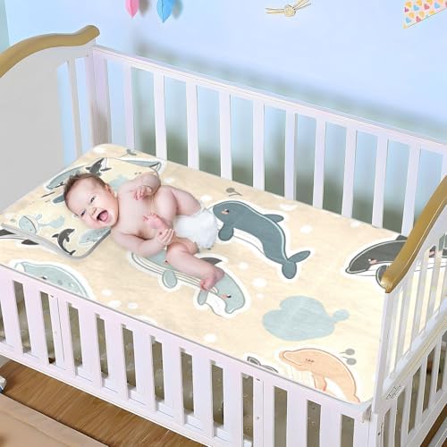 Cooling Whale Khaki Crib Mattress Pad 28x52