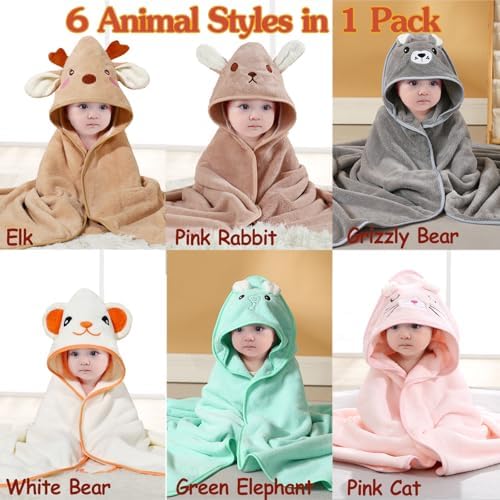 6 Pack Hooded Baby Towels - Ultra Soft Coral Fleece