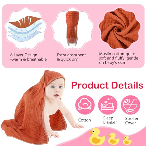 Peryiter 6 Pcs Hooded Muslin Baby Towels