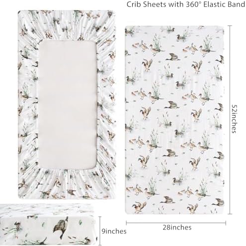 LifeTree Crib Sheets - Muslin Fitted Sheets with Mallard Duck Pattern