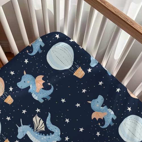 KuphiL10C Cartoon Dragons Hot Air Balloons Stars Pattern Crib Sheet