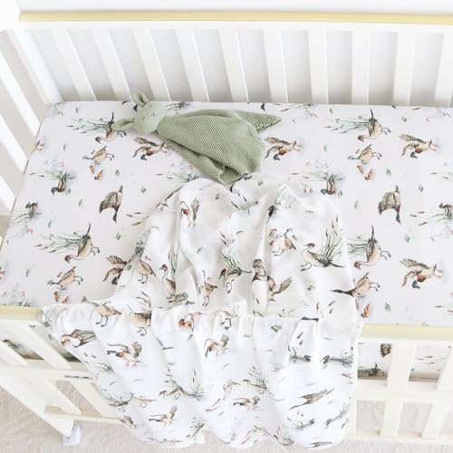 LifeTree Crib Sheets - Muslin Fitted Sheets with Mallard Duck Pattern