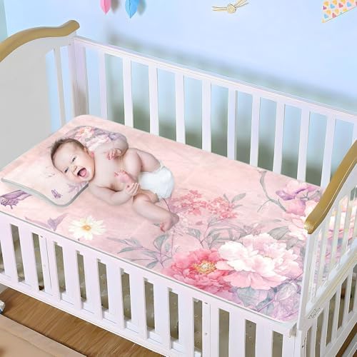 Chinese Style Flowers Peach Cooling Baby Mattress Pad