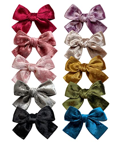 Baby Girls Velvet Hair Bow Clips 10pcs