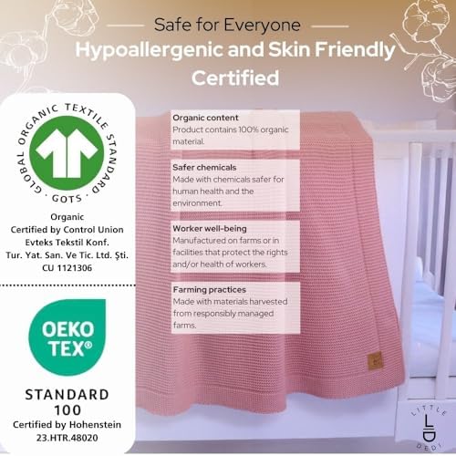 Little Dedi 100 Organic Cotton Baby Blanket - 30x40 Pink