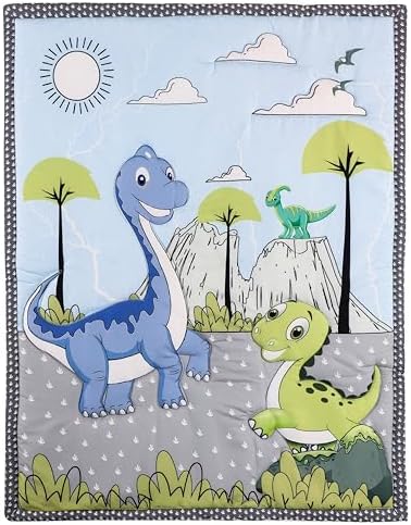 Blue Dinosaur Crib Quilt Reversible Microfiber Blanket for Babies