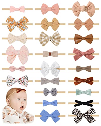 Jollybows 24 PCS Soft Nylon Baby Headbands with Bows