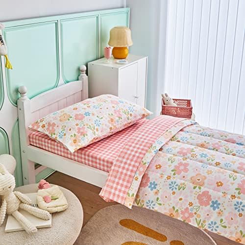 Joyreap 4 Piece Toddler Bedding Set with Pink Flowers Design