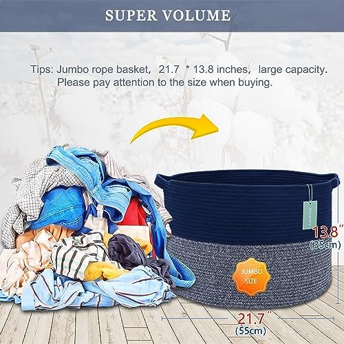 Extra Large Cotton Rope Laundry Basket 22x14 Navy Blue