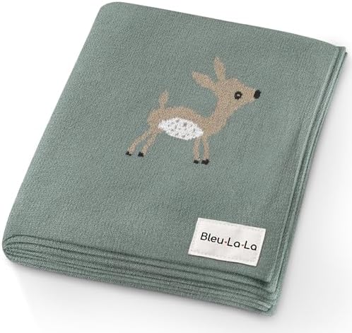 Bleu La La Soft Cotton Receiving Blanket - Deer Sage