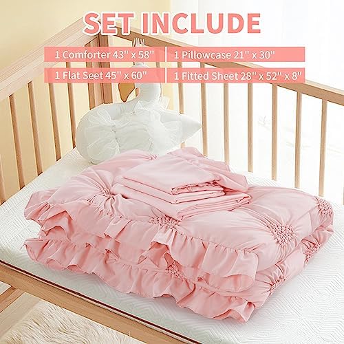 HOMBYS Pink Princess Toddler Bedding Set 4 Pcs