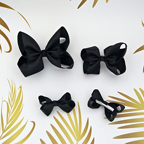 6PCS Black Grosgrain Hair Bows with Clips for Girls