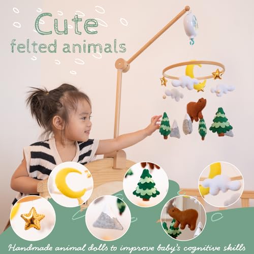 TINITIGIES Woodland Bear Crib Mobile - Natural Wood Nursery Decor