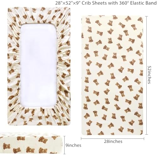 LifeTree Bear Pattern Crib Sheets - Soft Muslin 28x52in