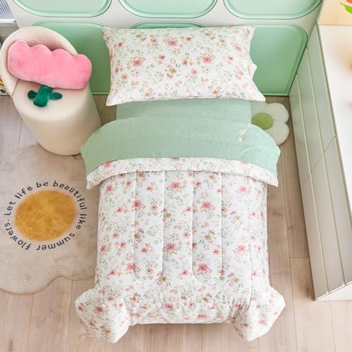 Joyreap 4 Piece Toddler Bedding Set Pink Flowers