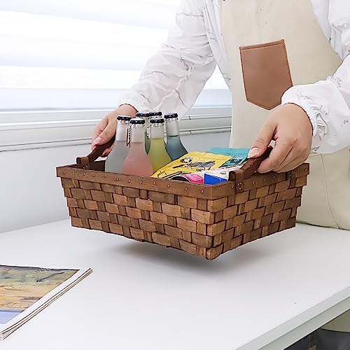 Dark Brown Wicker Storage Basket with Handles