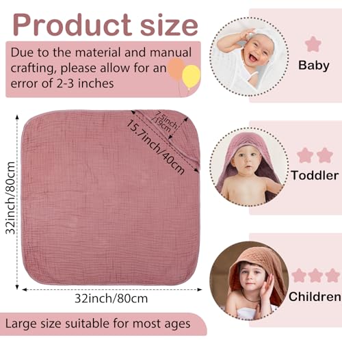 Peryiter 4 Pcs Muslin Hooded Baby Towels Light Pink