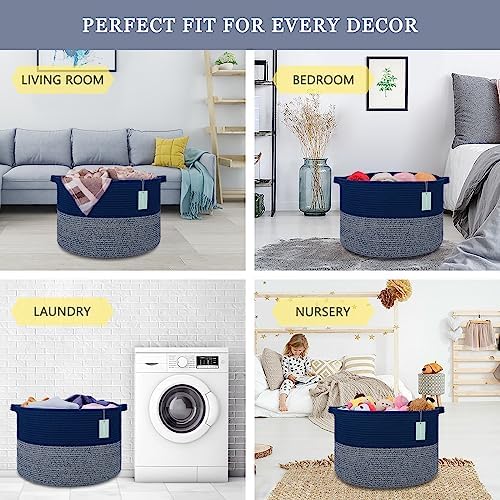 Extra Large Cotton Rope Laundry Basket 22x14 Navy Blue