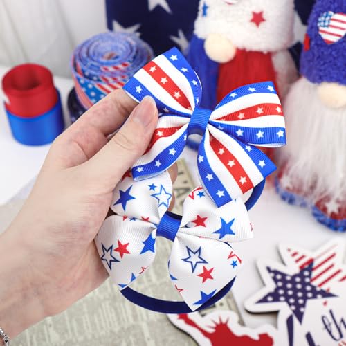 4th of July Baby Girl Headband with Patriotic Star Bow