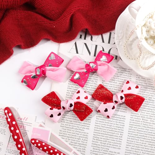 YanJie Cute Valentine Hair Clips Red Pink Bowknot Barrettes for Girls Toddler
