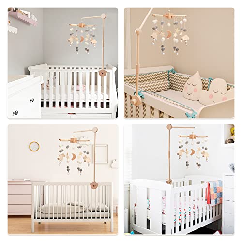 Boho Baby Crib Mobile with Moon Stars and Cloud Pendant