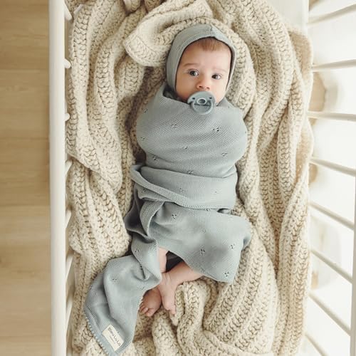 Luxury Organic Cotton Pointelle Baby Blanket Powder Blue