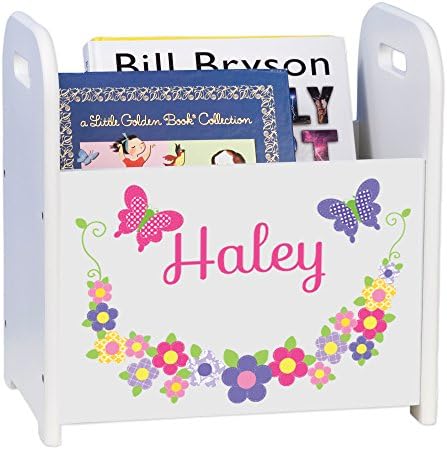 Personalized White Book Caddy with Butterflies and Flowers