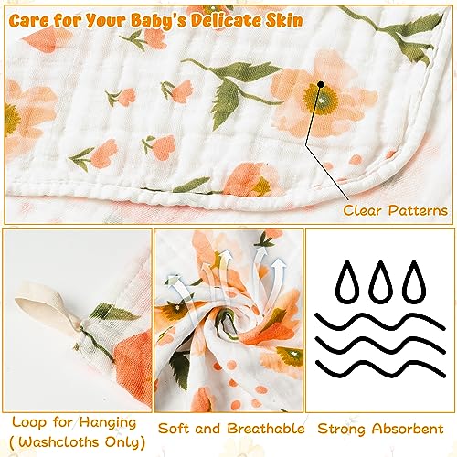 Zainpe 4Pcs Muslin Baby Hood Towel Set with Flowers 1