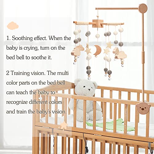 Boho Baby Crib Mobile with Moon Stars and Cloud Pendant