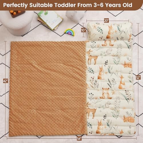 PHF Toddler Nap Mat with Pillow and Blanket Rollup Design