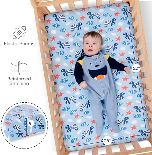 GROW WILD Blue Ocean Baby Crib Sheets for Boys 3 Pack 1